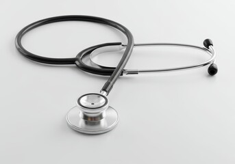 Close up of a stethoscope on a white surface for medical examination