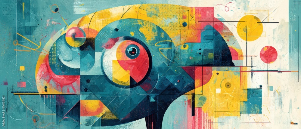 Poster abstract geometric art with vibrant colors and bold shapes, creating a modern and dynamic visual tex