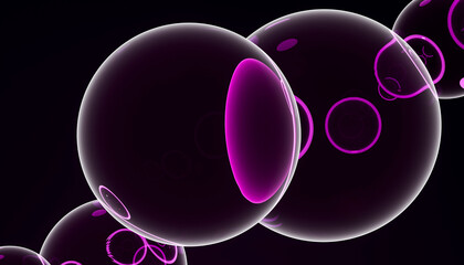 Floating purple spheres in dark atmospheric 3D render