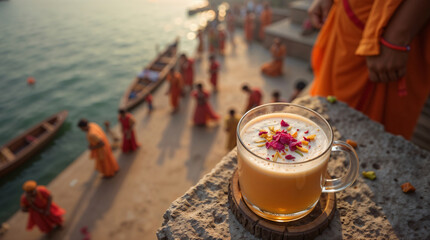 Refreshing Indian Lassi Overlooking a Scenic Waterfront