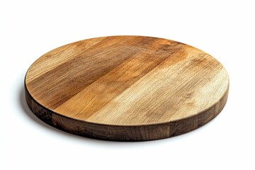 A wooden round plate with a wood grain pattern.  , isolated on white background.