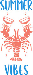 Hand drawn sketch Beach Graphics. hand drawn art. Lobster beach. Summer vector. adventure. Graffiti text prints. beach print. t shirt, sweatshirt, apparel clothing design