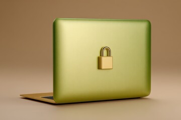 Modern laptop design showcasing a vibrant green exterior adorned with a golden padlock symbolizing security technology combined with digital autonomy reflecting contemporary tech culture