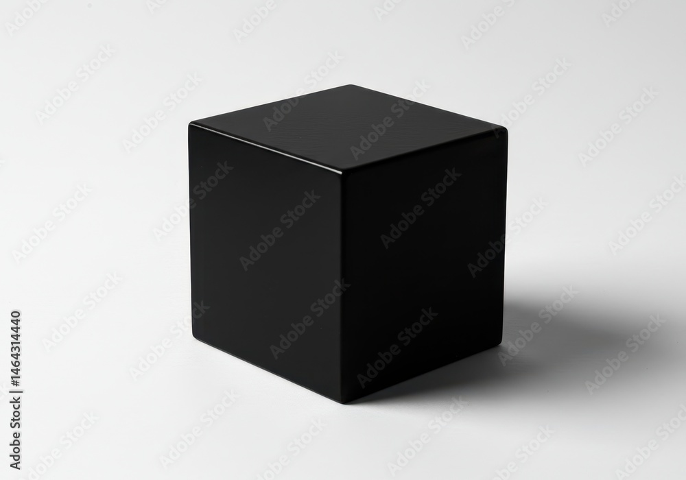 Poster isolated black cube with smooth surface on white background casting soft shadow