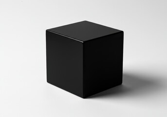 Fototapeta premium Isolated black cube with smooth surface on white background casting soft shadow
