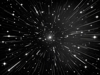 3D hyperspace background with warp tunnel effect. A starry sky with a bright light in the middle. The stars are scattered all over the sky, creating a sense of movement and energy.