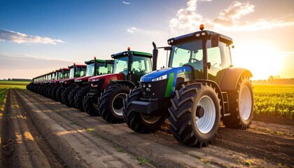 Fototapeta premium Tractor Row on Farm Land