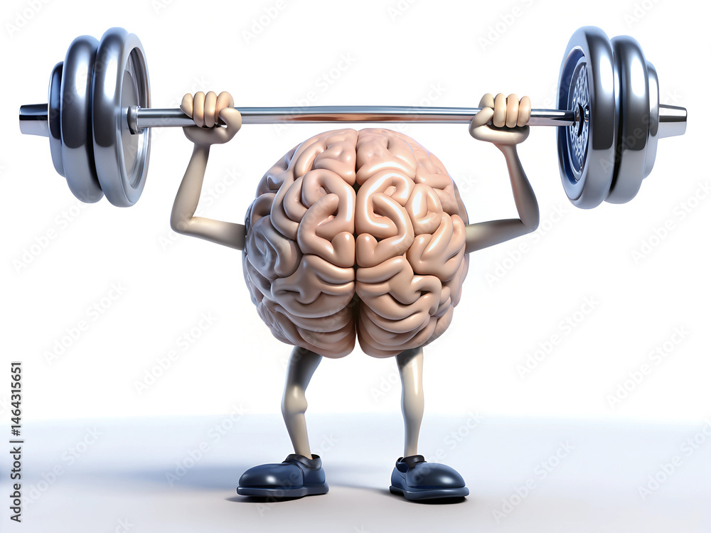 Fototapete a cartoon brain is lifting a dumbbell. the cartoon brain is a representation of the importance of ex