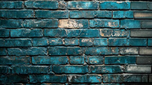Weathered teal brick wall texture, grunge style