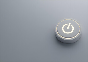 minimalist power button on gray background with glowing illuminated symbol for technology interface design
