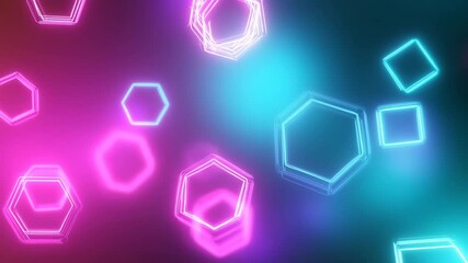 Floating neon hexagons in vibrant pink and cyan hues moving gently on a glowing abstract background. Futuristic digital loop for sci-fi or tech-related projects.

 - Powered by Adobe