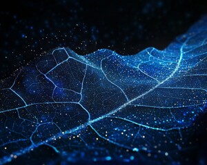 Abstract Glowing Leaf Design In Blue