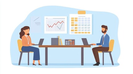 Fototapeta premium Business collaboration during a corporate meeting, analyzing charts and schedules