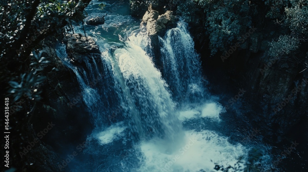 Poster hidden waterfall deep within the jungle, its cascading waters forming a sparkling pool below