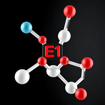 prostaglandin e1 molecule 3d rendering, flat molecular structure with chemical formula and atoms color coding