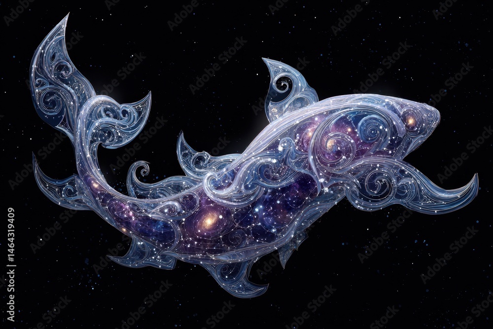 Poster cosmic shark design with intricate star patterns.
