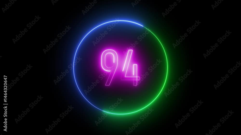 Aufkleber glowing number 94 neon animation. colorful ring effect and movement on dark backdrop for futuristic 