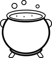 Simple Round Cauldron Line Art Pot with Handles Vector Illustration