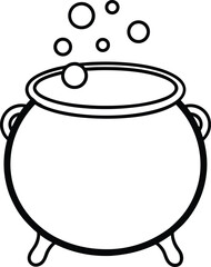 Simple Round Cauldron Line Art Pot with Handles Vector Illustration