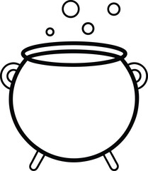 Simple Round Cauldron Line Art Cooking Pot with Handles Vector Illustration