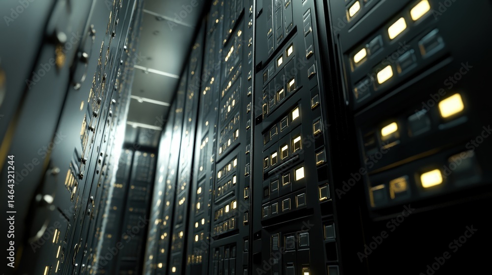 Poster a highly secure digital vault filled with encrypted data, symbolizing information security and prote