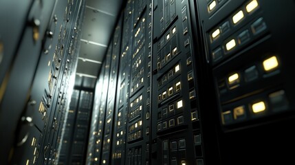 A highly secure digital vault filled with encrypted data, symbolizing information security and protection