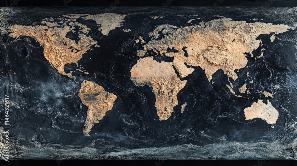 Poster a high-resolution map of earth from space, showcasing the continents and oceans with intricate detai