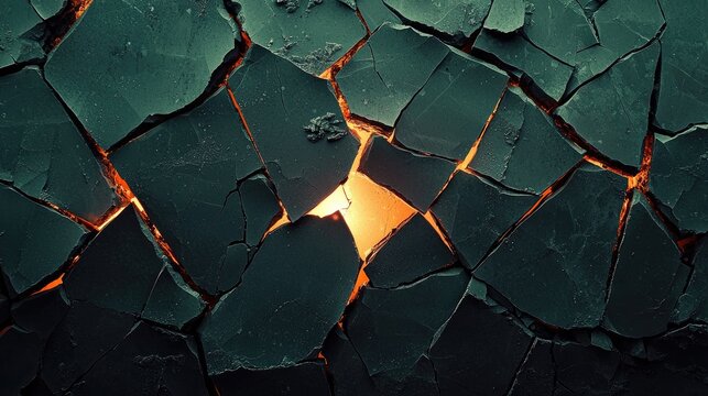 Cracked surface reveals inner light source.