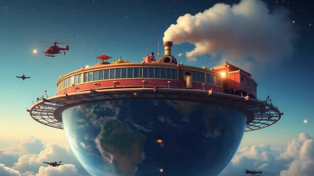 Stylized Animated Globe - Modern Digital Globe with Colorful Patterns, Creative Planet Earth with Artistic Elements