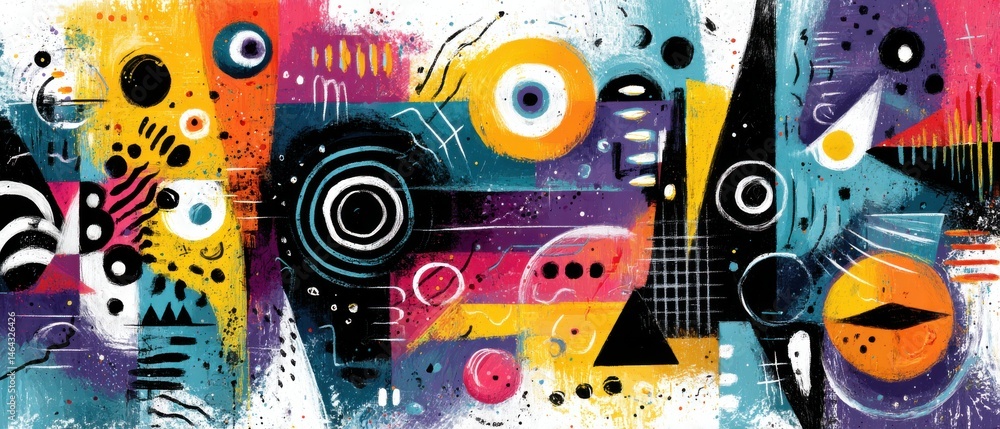 Aufkleber vibrant abstract painting with geometric shapes and bold colors, creating a modern artistic expressi