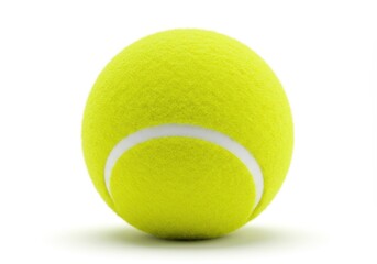 Close up of a single yellow tennis ball against a white background