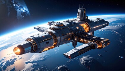 Spaceship in Orbit Around Earth