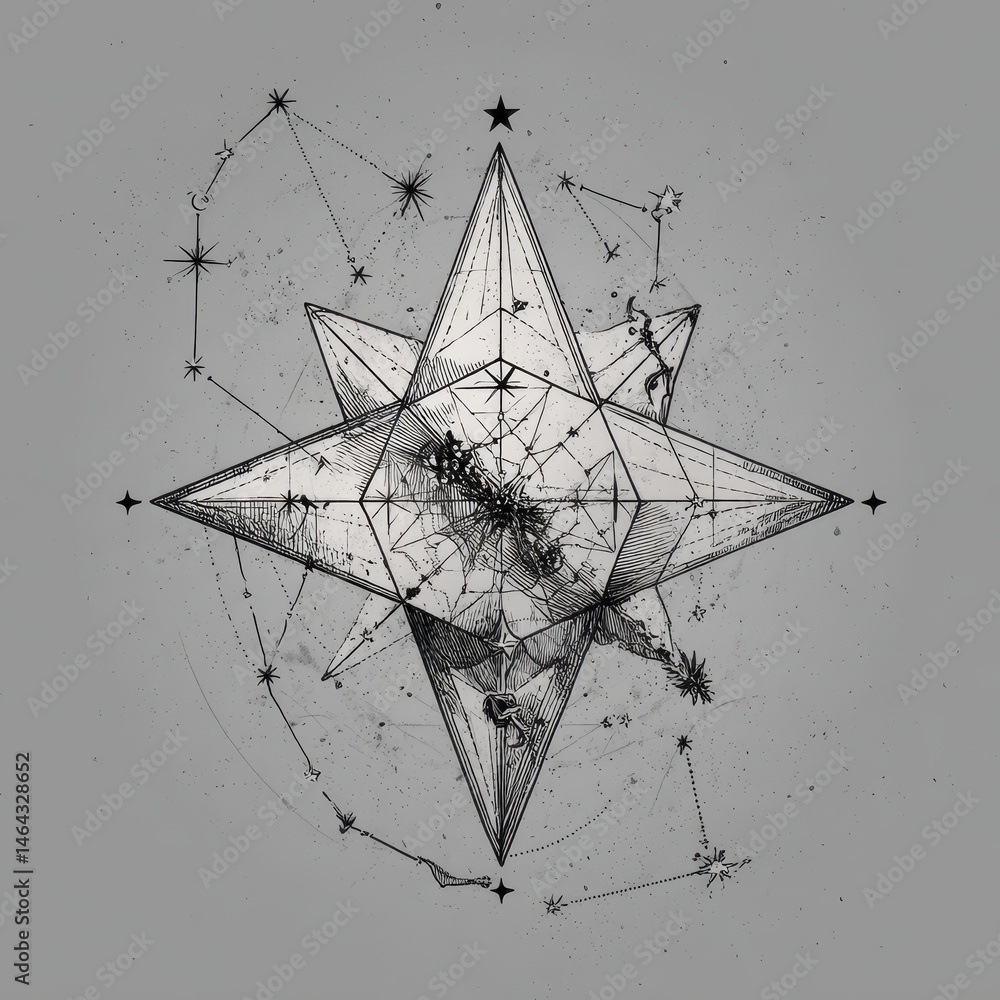 Poster intricate, geometric design representing a celestial object.