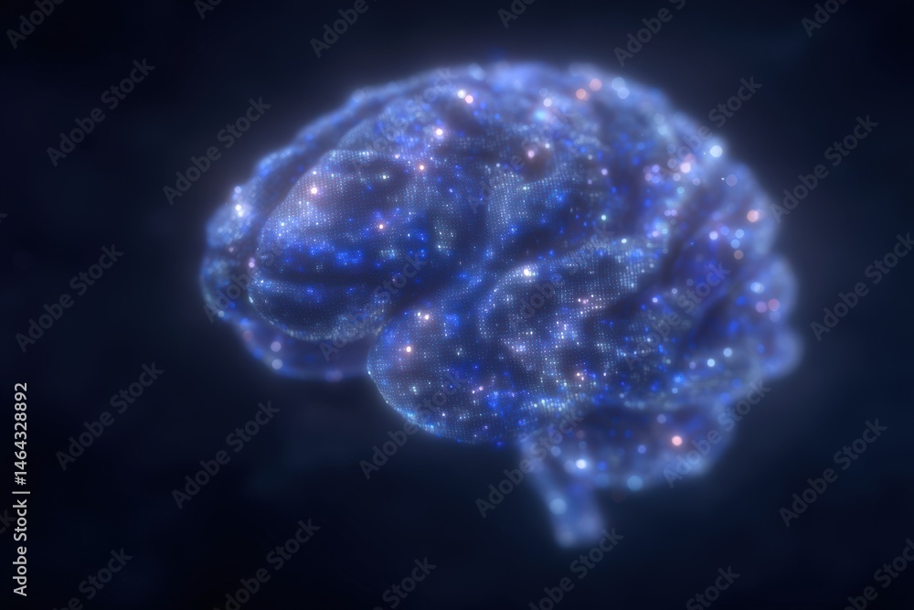 Poster a detailed composition of a digital brain showcasing intricate neural connections illuminated by bri