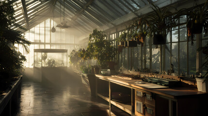 Step into futuristic botanical glasshouse interior framing hydroponic marvels advancing sustainable urban agriculture production systems