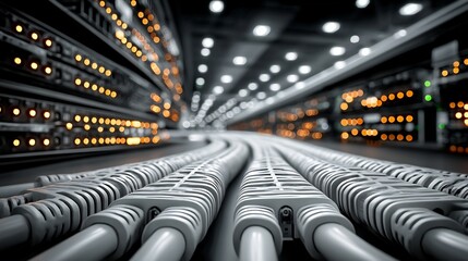 Data Center Network Cables with Server Room, and Technology Infrastructure.