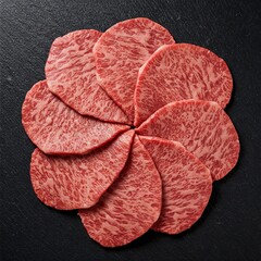 High grade sliced wagyu beef on background