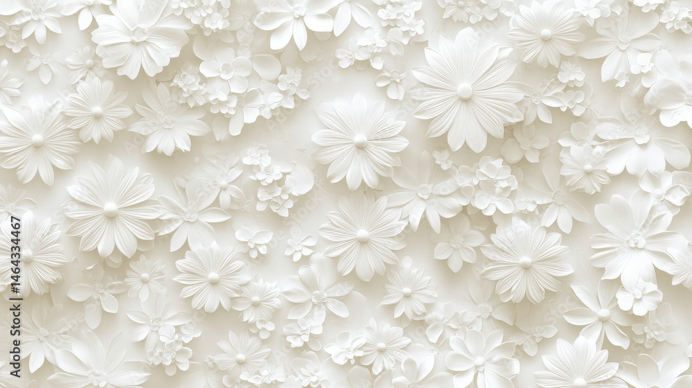 Poster minimalist simple floral pattern with tiny daisy-like flowers evenly distributed on a neutral backgr