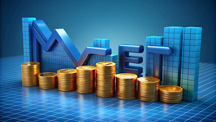 Investment Concept with Coins Graph and Stock Market in 3D Rendering