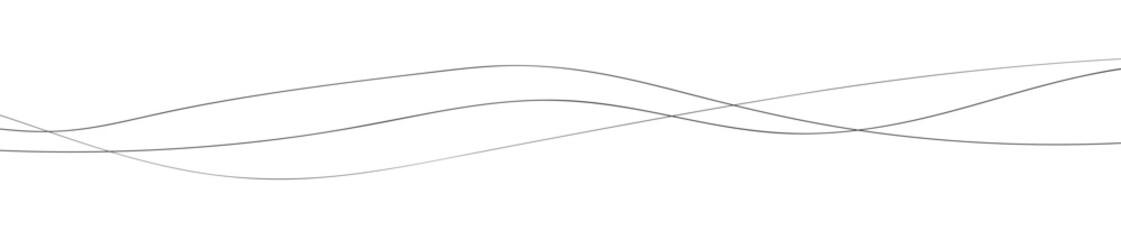 Curved black long lines on white, Wavy line horizontal divider outline minimalist background. Line art striped graphic template. Abstract black lines wave curve motion on white,