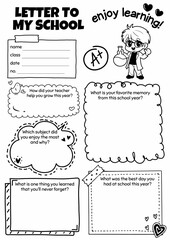 Letter to My School Writing Prompt Worksheet for Grades 2-6, End of Year Activity, Creative Writing, Coloring Pages, Reflective Activity