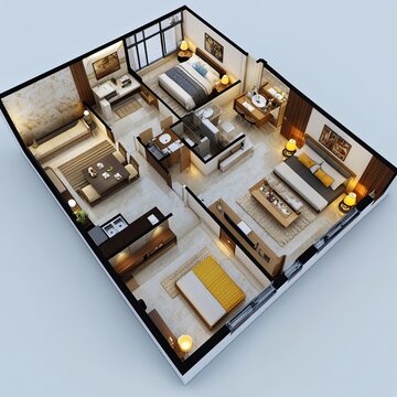 1bhk 2bhk 3bhk with parking 3D floor plan 3d modelling render concept