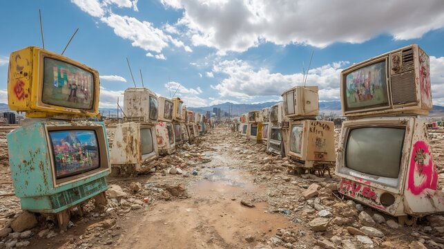 Desert TV Graveyard Retro Screens in Wasteland.