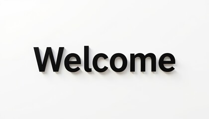 Metal Welcome Sign in Black Against White Background  
