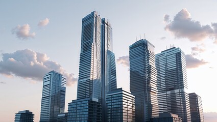 Hong Kong's urban skyline showcases modern skyscraper architecture with towering glass buildings under a blue sky