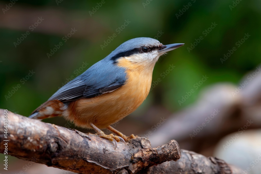 Poster eurasian nuthatch perched on branch in forest setting close up