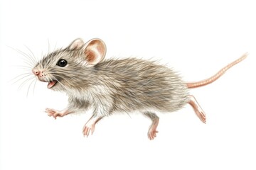 Running mouse scurrying across a white canvas in pursuit of adventure and discovery