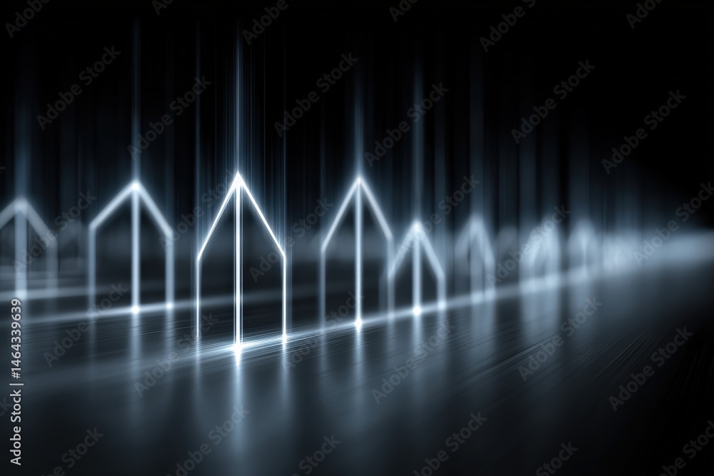 Poster abstract representation of illuminated house outlines radiating digital energy creating a futuristic