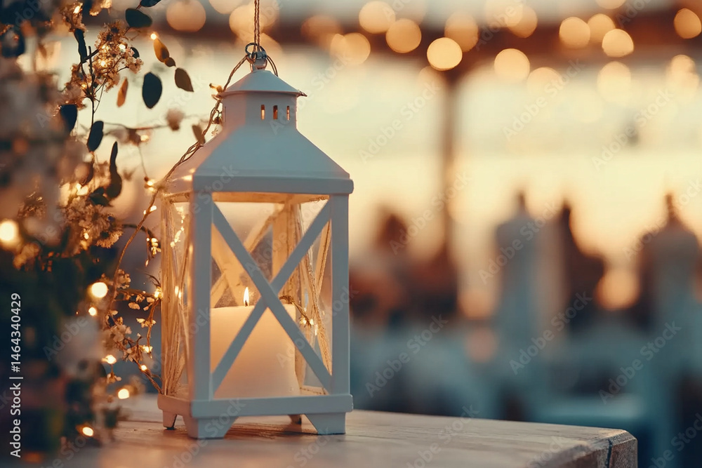 Poster enchanting garden lit by glowing lanterns creating a warm and inviting atmosphere at twilight