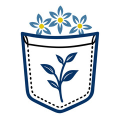 Pocket with flowers and leaves illustration in a simple and creative design representing nature